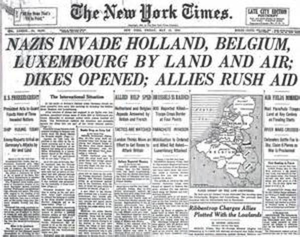 Holland, Belgium, and Luxembourg invaded by Germany