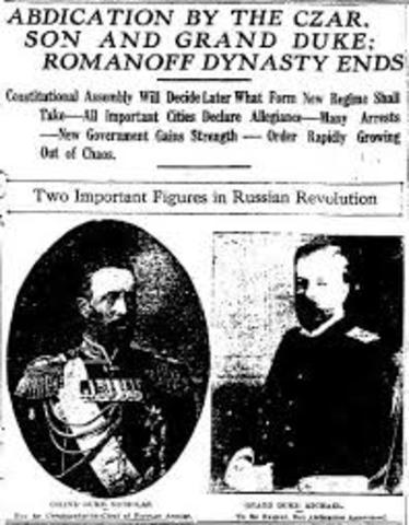 Czar Nicholas abdicates the throne