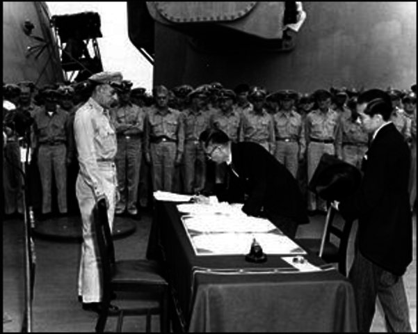 Japan formally surrendered in a formal ceremony aboard the U.S.S. Missouri, ending World War II