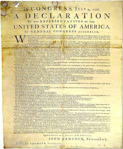 La Déclaration d'indépendance du 4 juillet 1776
