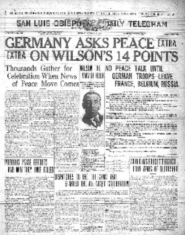 Publication of the 14 points of Woodrow Wilson