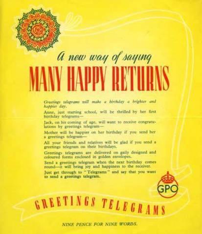 1st greetings telegram sent in Britain