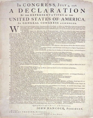 La déclaration d'Indépendance américaine.