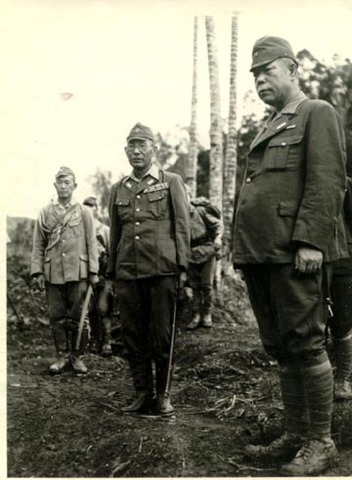 The Japanese commander in the Philippines, Gen. Yamashita, surrenders to Gen. Wainwright at Baguio