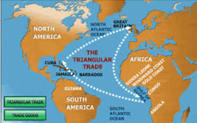 Slaves were shipped along the Middle passage of Triangular Trade