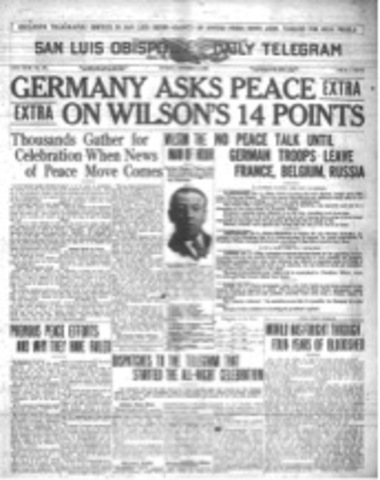 Publication of the 14 points of Woodrow Wilson
