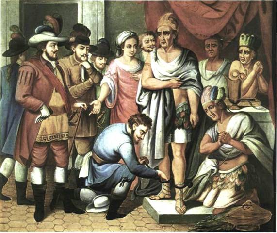Moctezuma capturado por Cortes