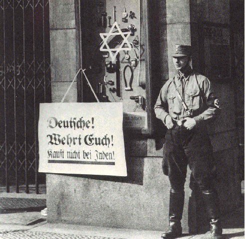 Boycott of Jewish-owned shops and businesses in Germany.