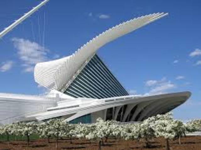 The Milwaukee Art Museum addition, the first Santiago Calatrava-designed structure in the United States, opens to the public.