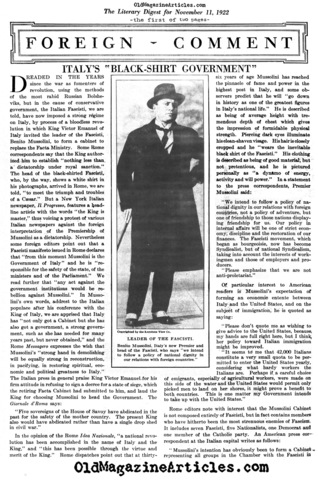 Mussolini and the Fascists come to power in Italy