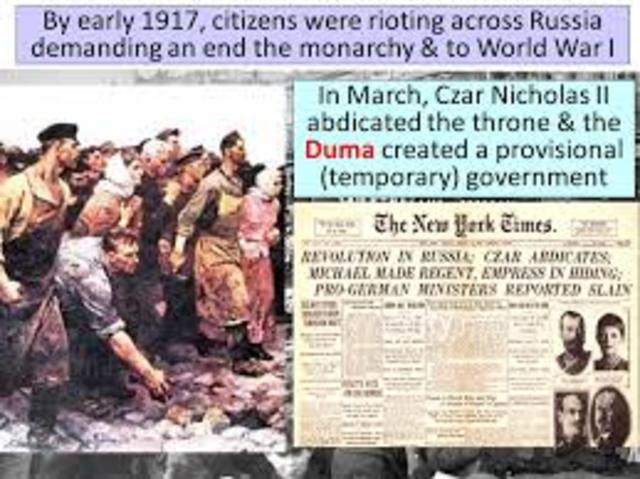 Czar NicholasII abdicates the throne