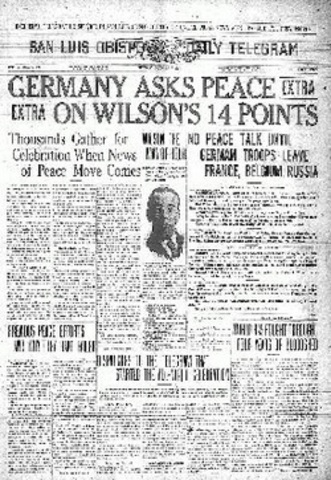 Publication of the 14 points of Woodrow Wilson