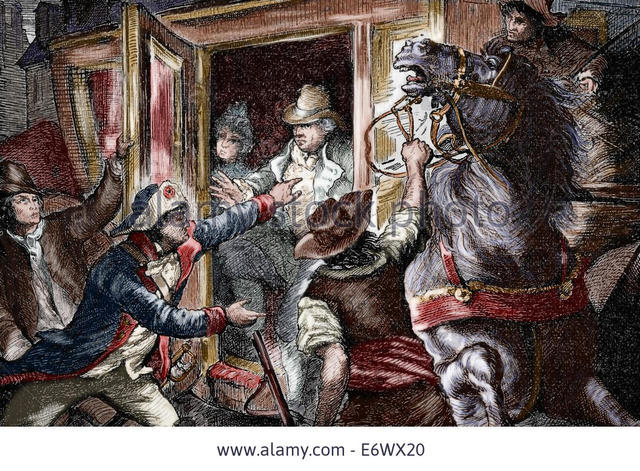 Louis XVI and his family are arrested while trying to flee from France.