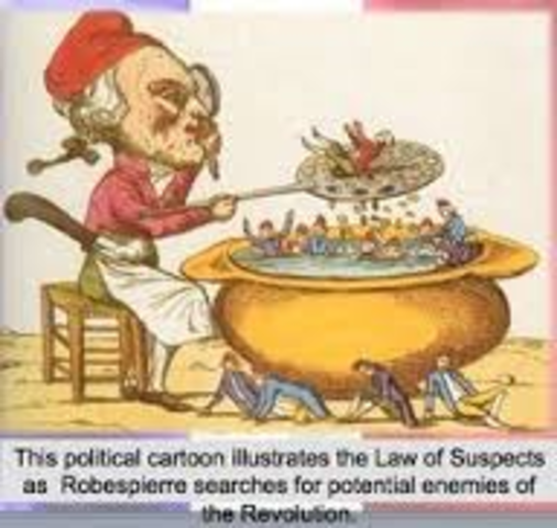 Robespierre, the Committee of Public Safety and Jacobin Club denounce the Hébertists and Dantonists on framed-up charges and execute all the popular leaders. Robespierre becomes virtually the dictator.