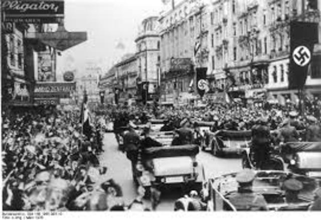 Hitler invades Austria and Czechoslovakia.