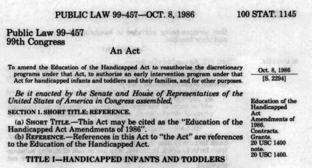 Education of the Handicapped Act Amendments, Public Law 99-457