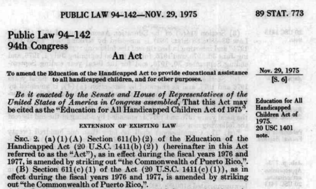 EAHCA (Education for All Handicapped Children Act), Public Law 94-142