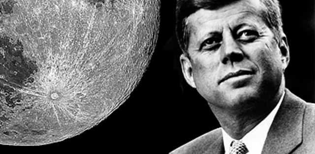 President John Kennedy announces that an American will land on the Moon