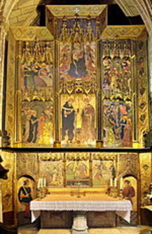 Miquel Nadal, realizó con ayuda de Bernat Matorell II el retablo de San Cosme y San Damián de la catedral de Barcelona