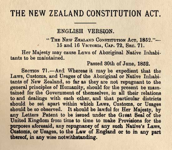 the New Zealand Constitution Act was passed in England.
