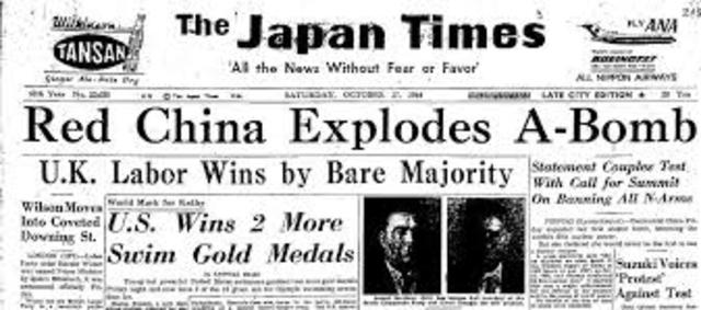 China Explodes 1st atomic bomb.