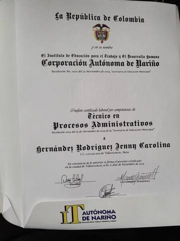 ME GRADUE COMO TECNICO EN PROCESOS ADMINISTRATIVOS