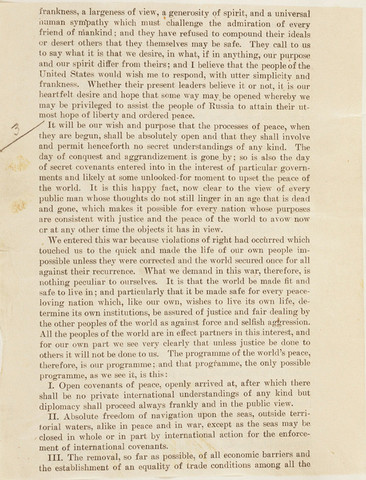 Wilson's Gives his 14 Points