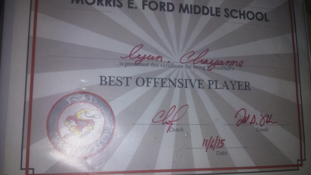 Got my First Football Award as the best Offensive Player