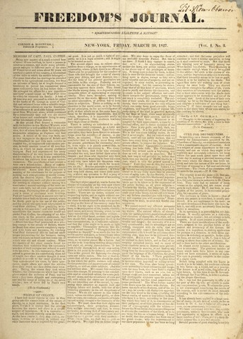 1827 First African American newspaper (freedoms Journal