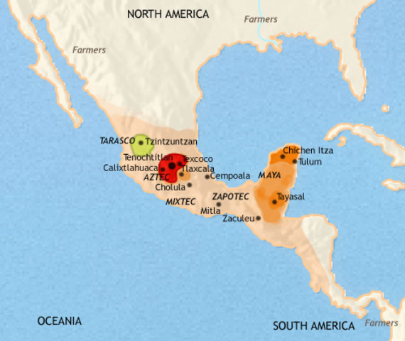 Aztec Empire founded in central Mexico