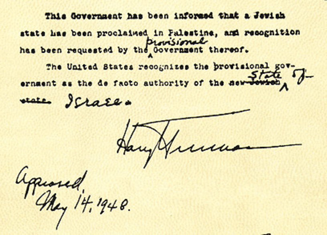 Truman recognizes the government of Israel