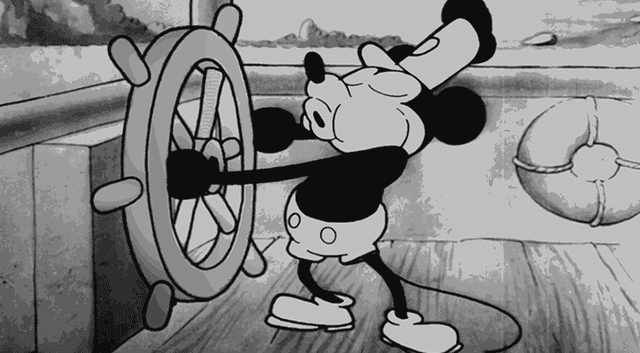Steamboat Willie, el primer largometraje animado protagonizado por Mickey Mouse que sincroniza imágenes y sonido, debuta en el Colony Theatre de Nueva York.
