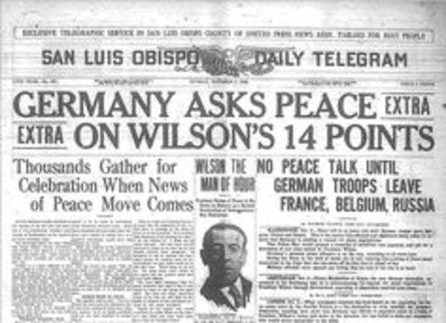 Woodrow Wilson presnents his 14 points peace plan