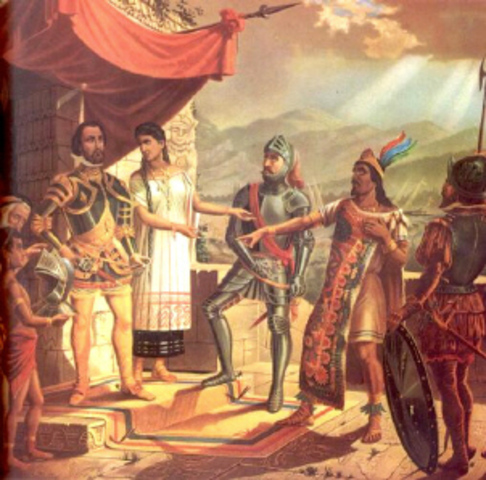 Moctezuma capturado por Cortes