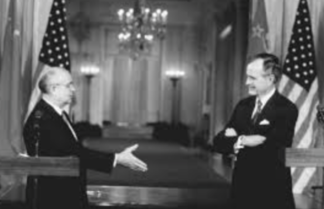 George Bush and Mikhail Gorbachev