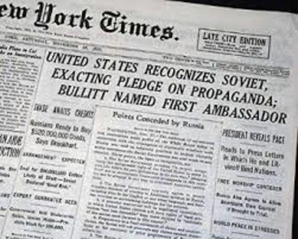 The USA recognizes the Soviet Union