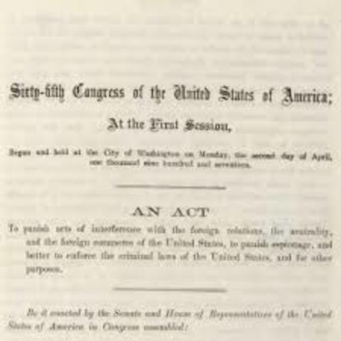 Espionage and Sedation acts passed by Congress