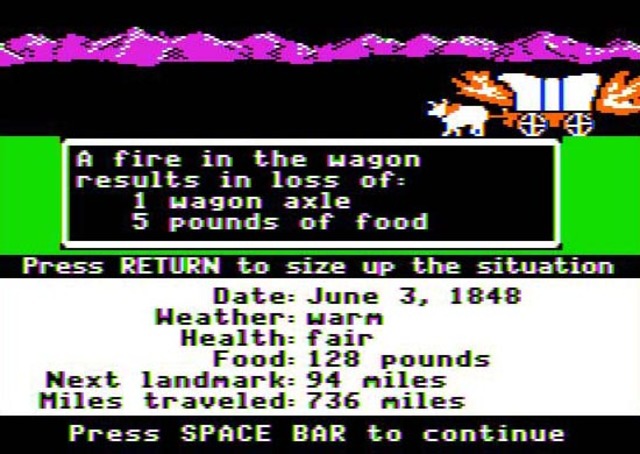 Me encanta judar juegos en la computadora que compartía toda la familia (Aquí Oregon Trail)