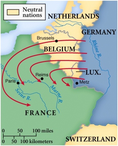 Germany invades through Belgium