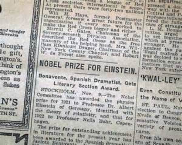 Einstein Wins Nobel Prize in Physics