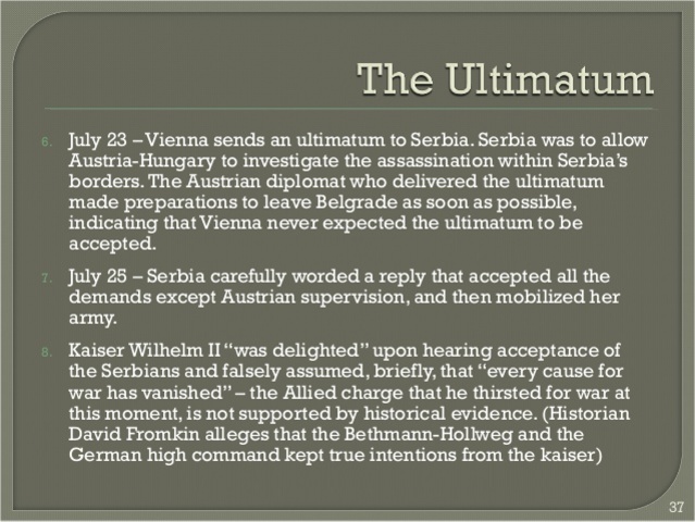 Austria-Hungary sends ultimatum to Serbia