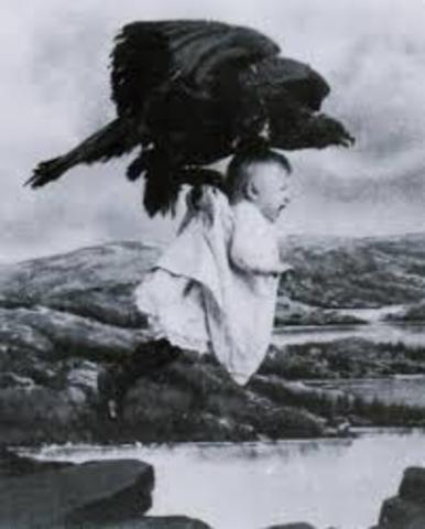 Svanhild Hansen, aged four, carried by eagle to nest