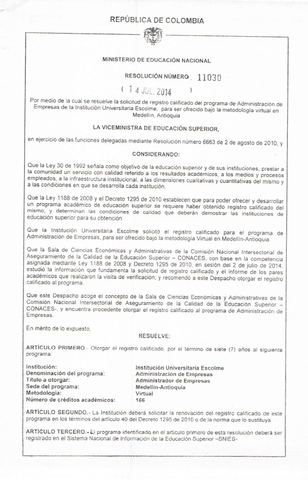 REGISTRO ADMINISTRACIÓN DE EMPRESAS VIRTUAL