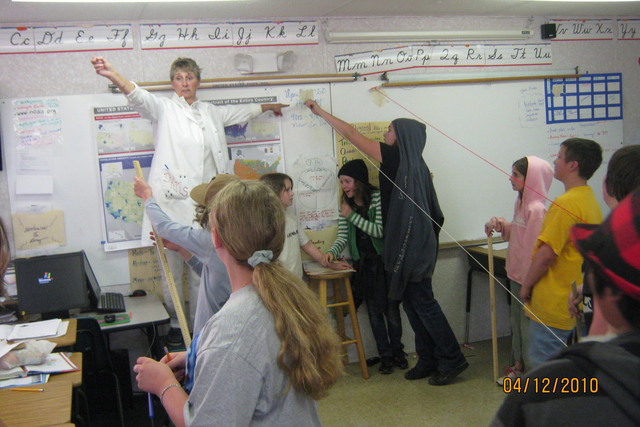 guest Professor Sharon leads Force & Motion balloon rocket lab