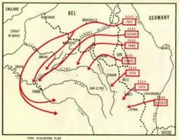 Germany begins the Schlieffen Plan and attacks France through neutral Belguim