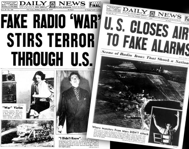 Orson Welles broadcasts the WAR of the Worlds