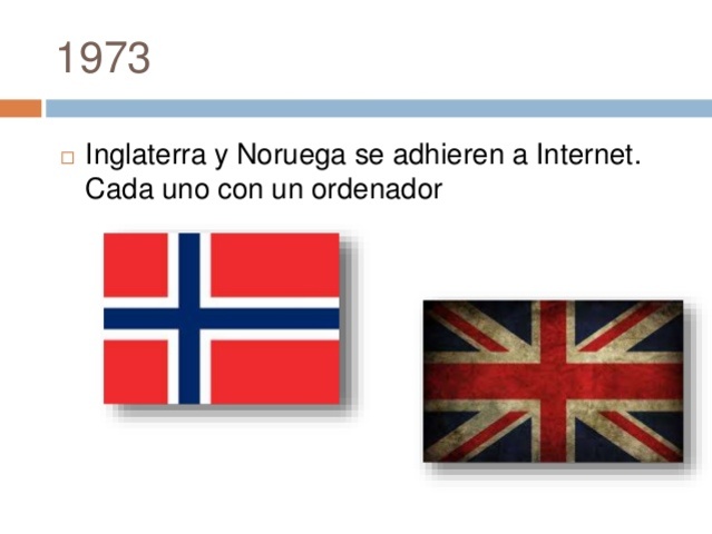 Inglaterra y Noruega se adhieren a Internet, cada una con una computadora.