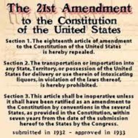 21st Amendment to the U.S. Constitution is passed