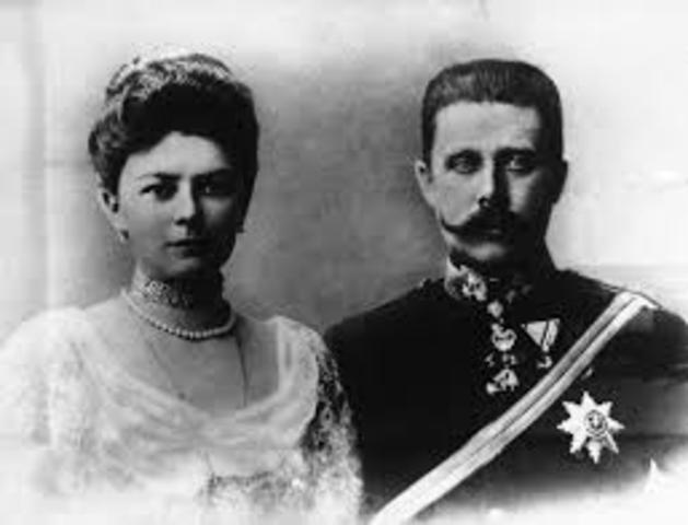The assassination of Archduke Franz Ferdinand and his wife, Sophie