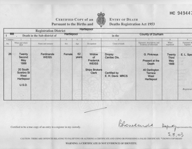 Death of Ferdinande Weiss